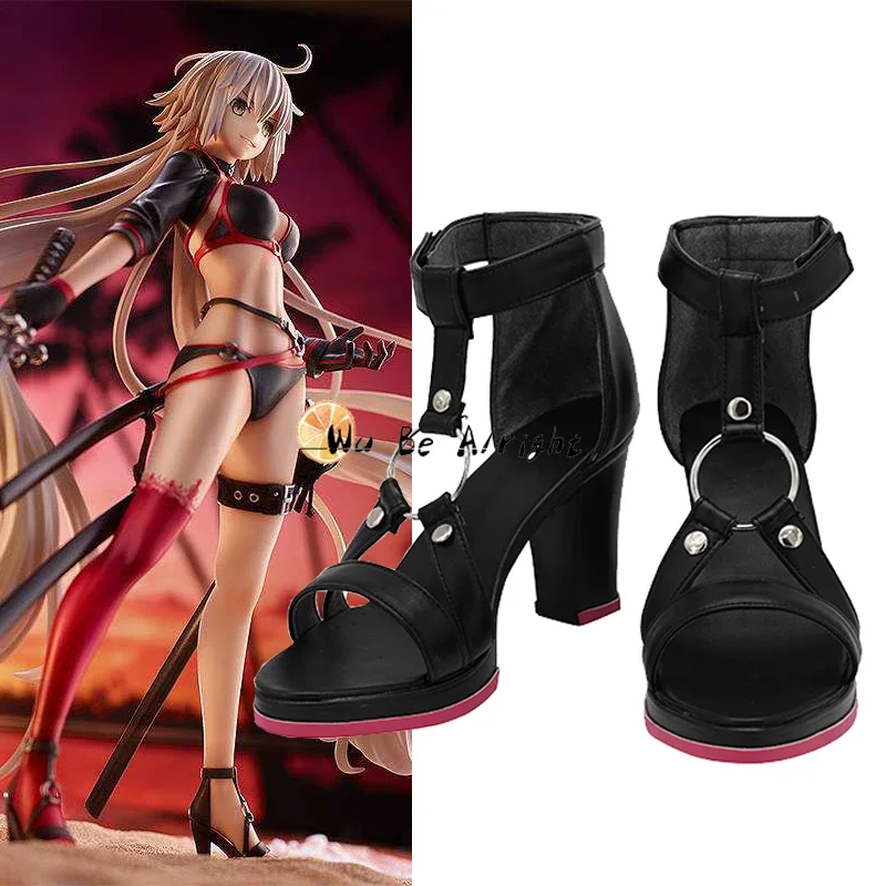 Gioco FGO Fate Grand Order Jeanne dArc Alter Scarpe Cosplay Tacchi alti in pelle su misura per donne Ragazze Carnevale di Halloween Prop