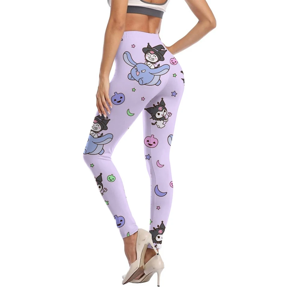 Fitness Women Sport Hello Kitty Kuromi print Waist Elastic Solid Yoga Leggings Gym Jogging Quick Dry Push Up Slim Pants Female