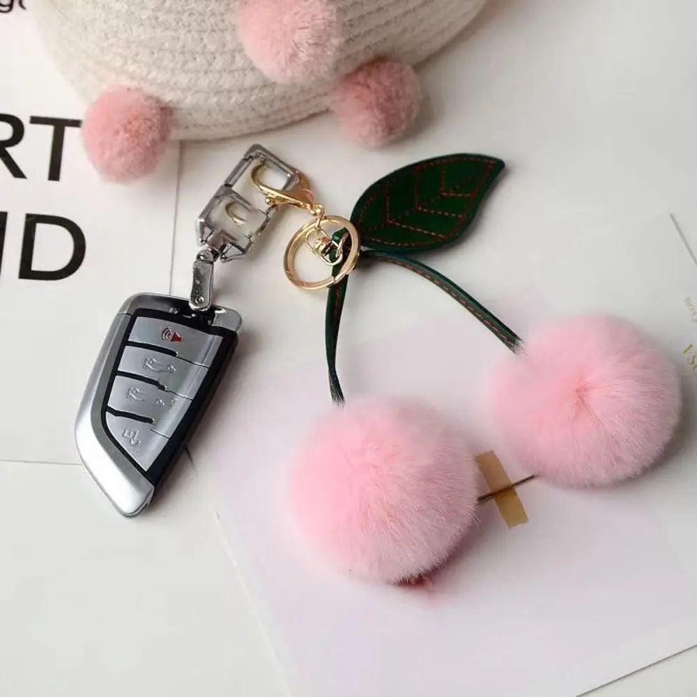 

New Cherry Keychain Otter Rabbit Hair Fluffy Cartoon Keychain Kawaii Decoration Women's Bag Pendant Backpack Car Key Pendant
