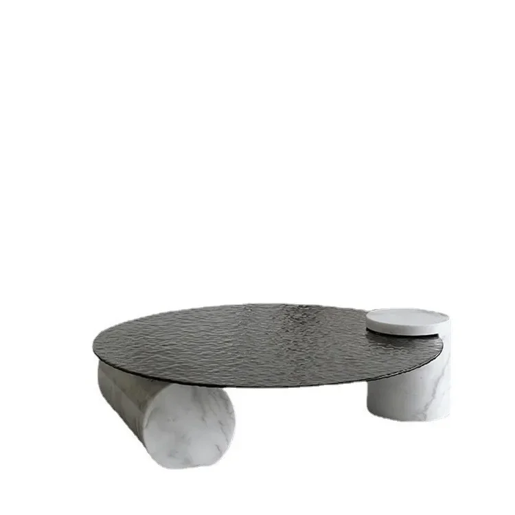 

Italian light luxury marble water corrugated glass coffee table, simple living room model room, creative round tea table