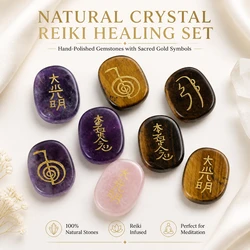 Hot 4Pcs Natural Quartz Agate Lapis Lazuli Reiki Symbol Energy Stone Cho Ku Rei Sei He Ki Dai Ko Myo Gem Healing Crystal Jewelry