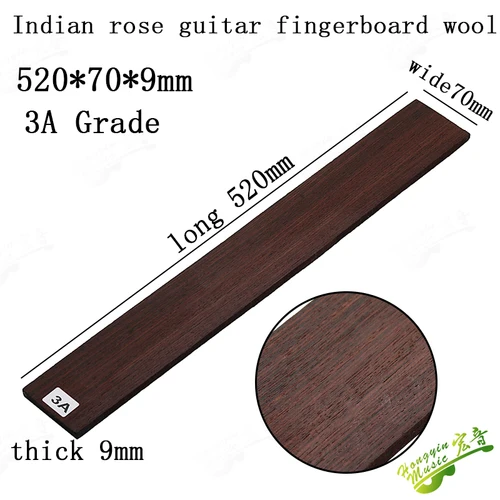 Imagen 2 del producto Tablero de dedo de madera de rosa India para guitarra eléctrica acústica clásica, diapasón de palisandro hecho a mano, piezas de guitarra 9x70x520