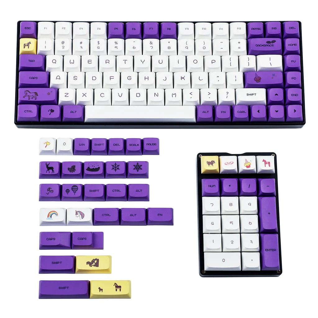 ZDA ม้า133สีม่วงสีขาว Dye Sub PBT Keycap สำหรับแป้นพิมพ์ MX 104 87 61 Melody 96 KBD75 ID80 GK64