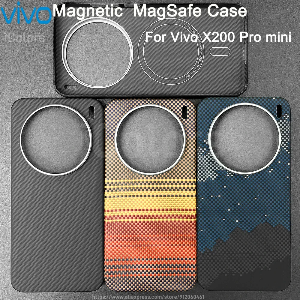 

iColors-магнитный чехол из углеродного волокна для Vivo X200 Pro, X200, встроенный с Magsafe, прочный, тонкий чехол из арамидного волокна X200 mini