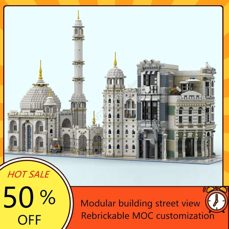 

7048PCS Customized MOC Mosque Corner House Alley-Building Street View Model Building Blocks Bricks DIY Assembly Toys Xmas Gifts