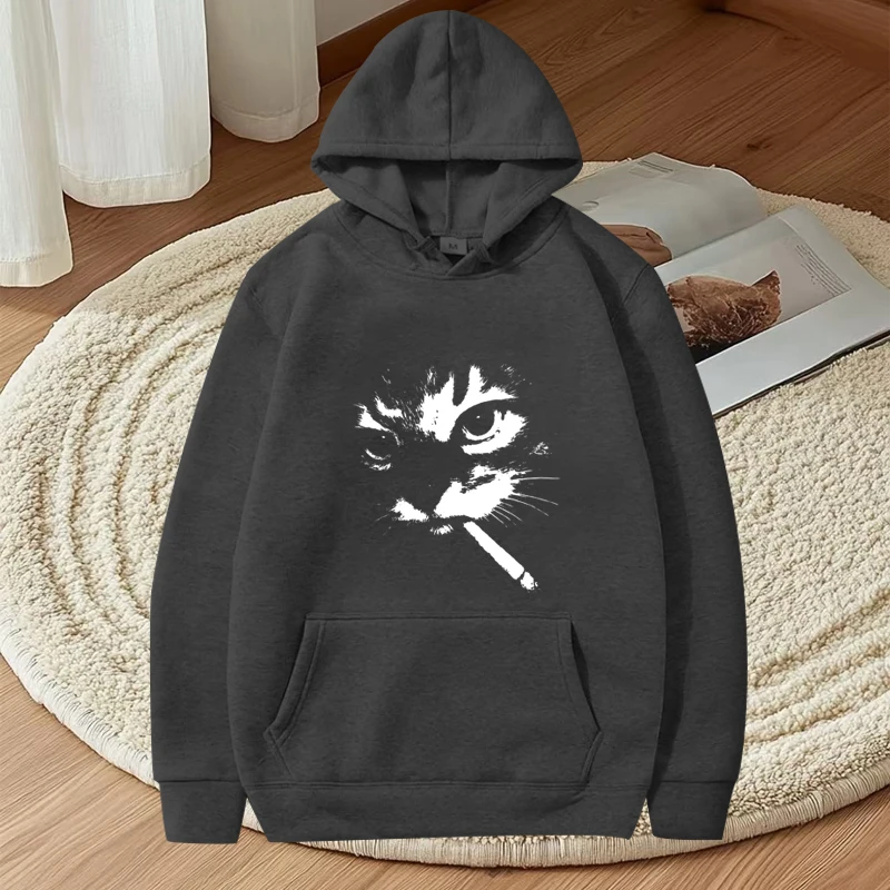Funny Meme Smoking Cat Face Graphic hoodie 2025 men women funny fashion cool Long sleeve streetwear print oversized tops unisex