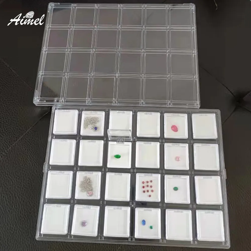 24Pcs Gemstone Display Box Gems Collection Storage Tray With Cover Clear Loose Diamond Pendant Jewelry Organizer Container Box
