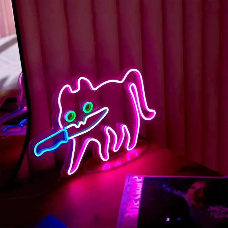 

Sneaky Cat Neon Sign Custom Fun LED Light Stand or Hang Gift For Kids Partner Cute Bedroom Wall Decor Mood Booster Light Kitten