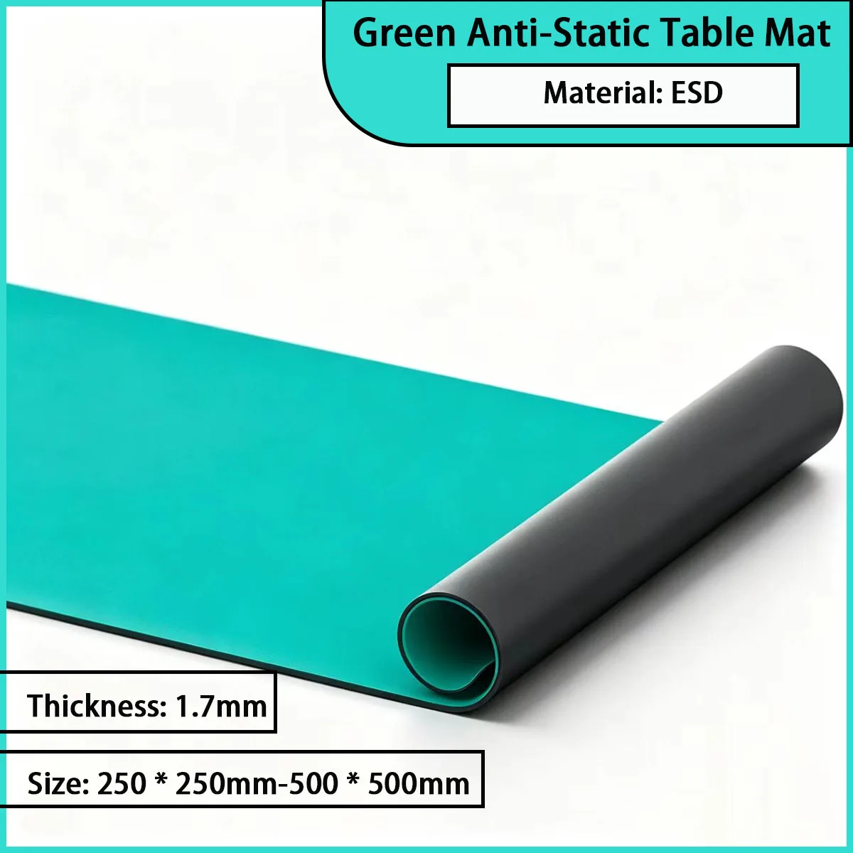 Size 250*250mm-500*500mm green anti-static desk mat for electronic assembly, laboratory, maintenance workstations, etc