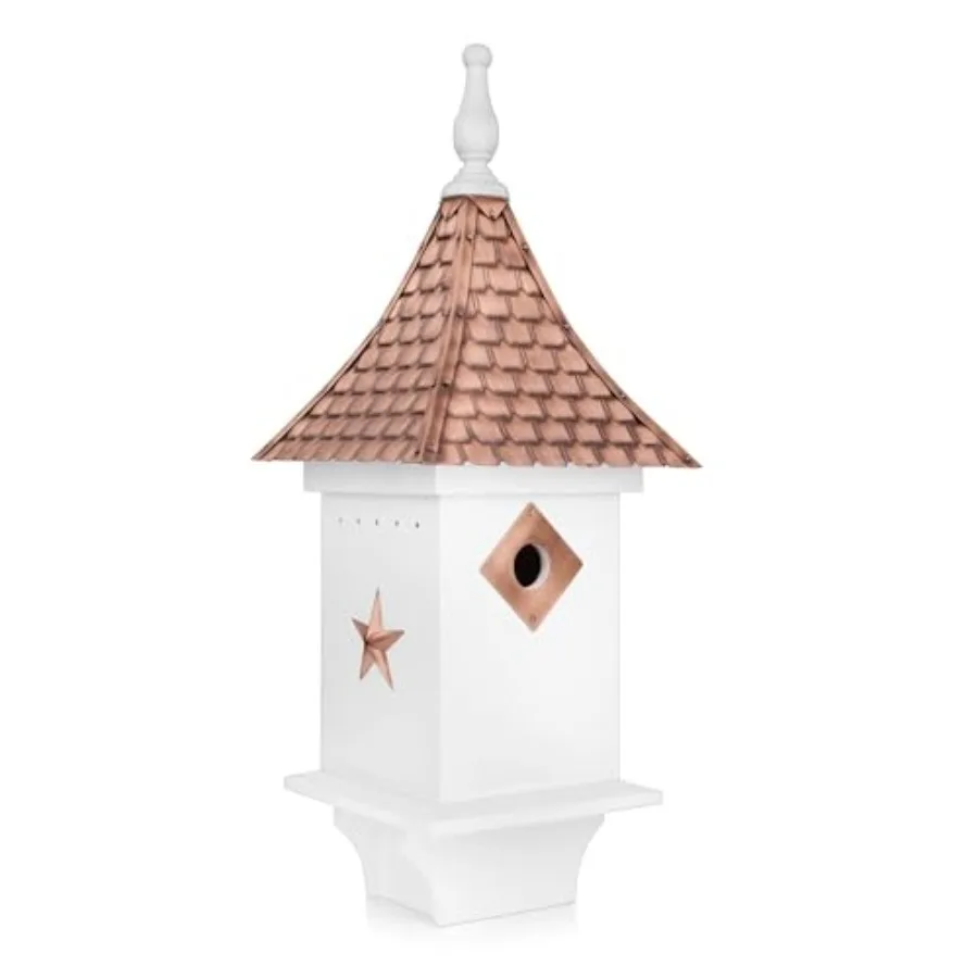 

BH201WWHT Villa Bird House with Pure Copper Roof Shingled Copper Roof White Wood Bird House