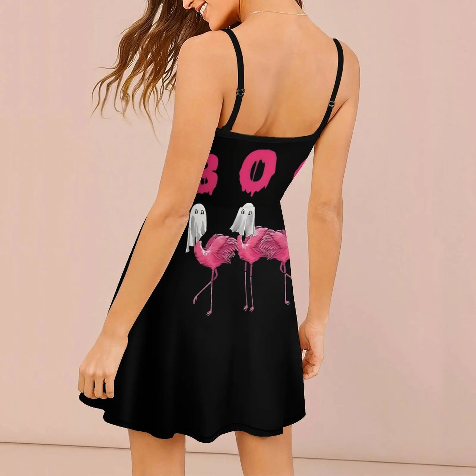 Boo Flamingo Ghosts Women's Sling Dress Top Quality Exotic  Woman's Dress Joke  Parties Suspender Dress view 2