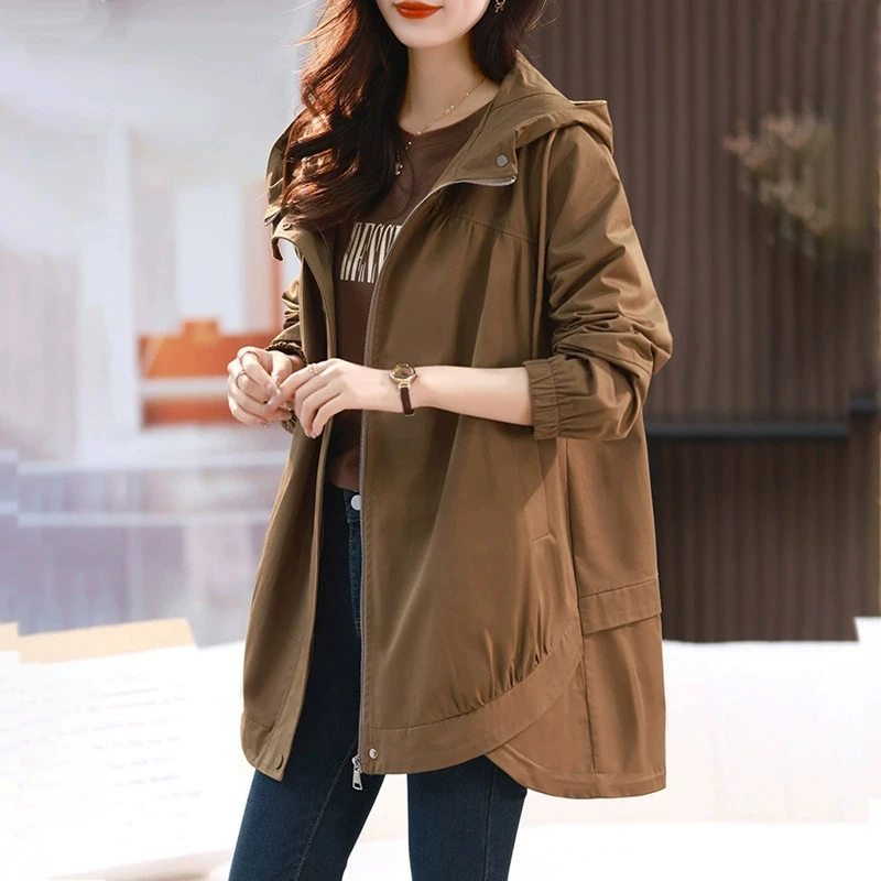 

Women's Spring Autumn 25 New Mid Long Loose Casual Windbreaker Jacket Trench