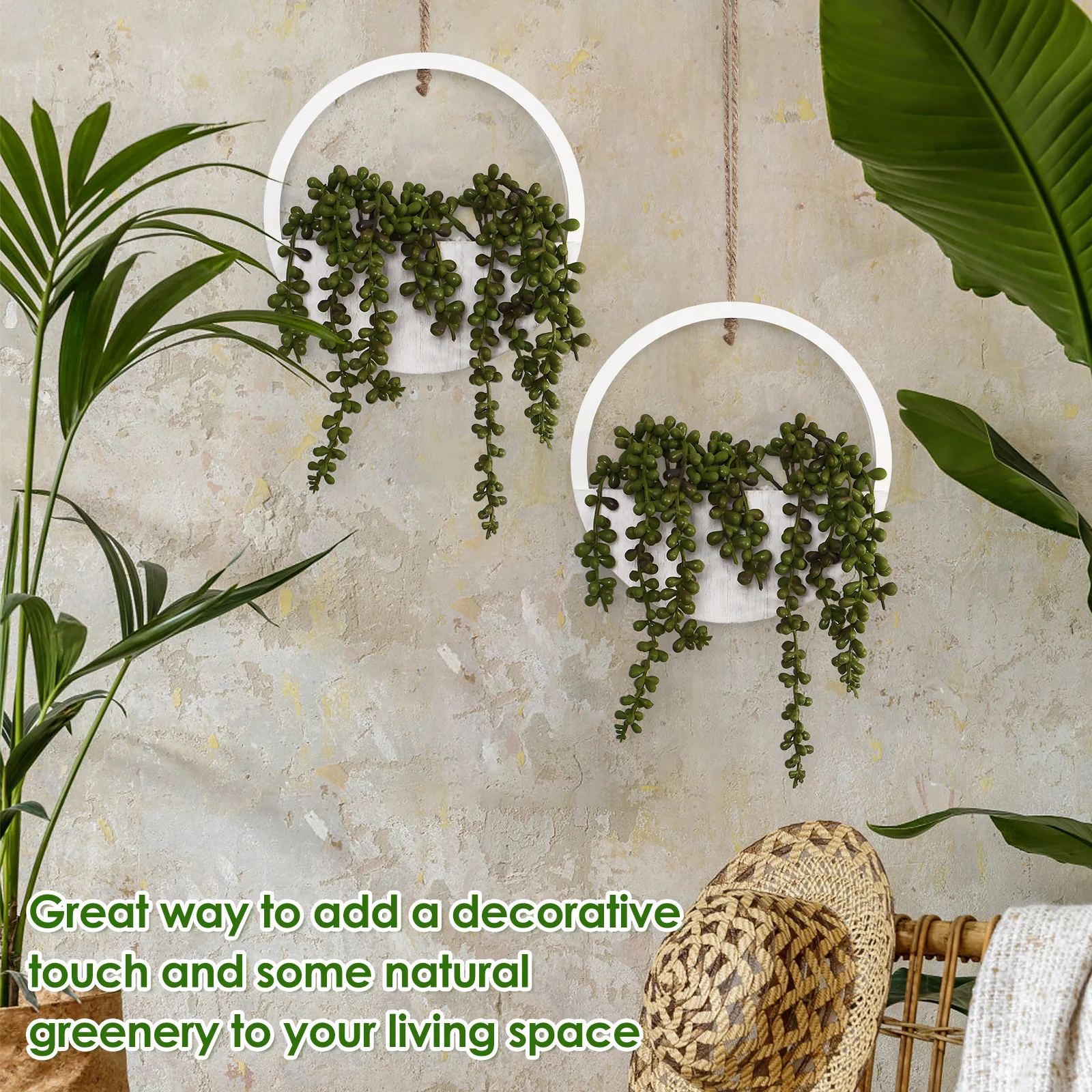 قطعتان من النباتات المعلقة المقلدة للزينة الجمالية، مناسبة للاستخدام الخارجي والداخلي