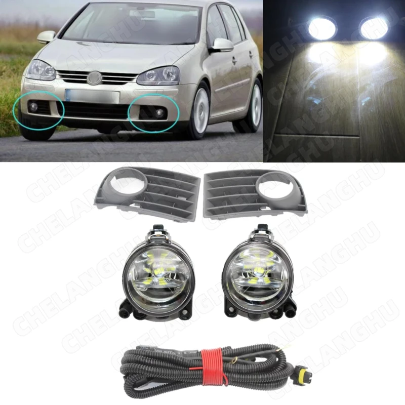 Światła samochodowe do VW Golf 5 A5 MK5 2004 2005 2006 2007 2008 2009 Przednie światła przeciwmgielne z żarówkami LED / Kratka / Przewody
