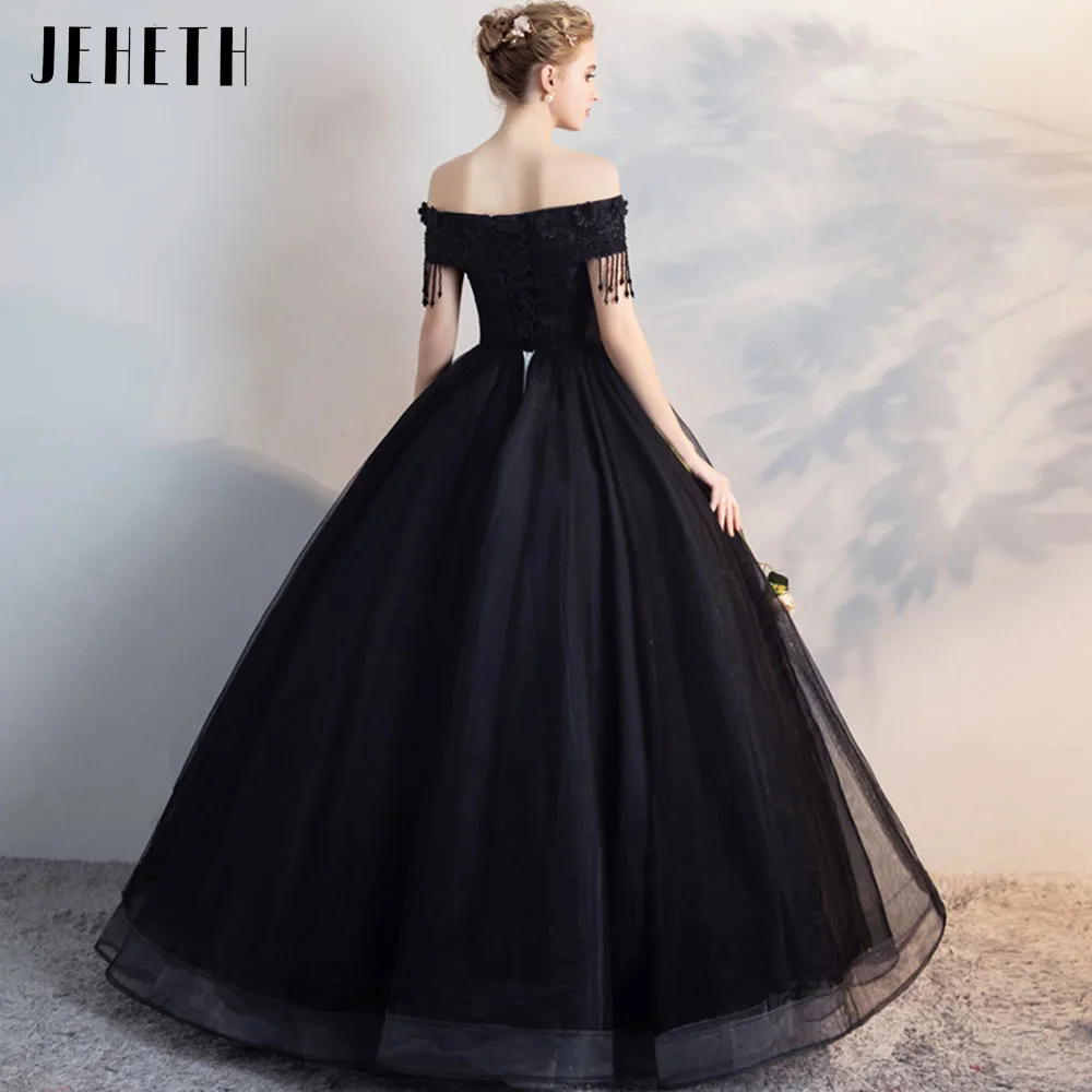 JEHETH-vestido de fiesta con hombros descubiertos para mujer, traje de noche con encaje, Apliques de encaje y cuentas, longitud hasta el suelo, 2023