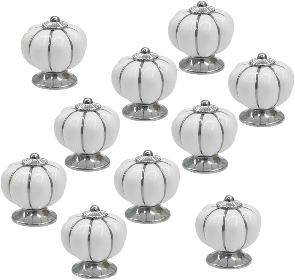 

10 Pcs White Ceramic Round Pumpkin Knob Cabinet Knobs Kitchen Cabinets Pulls Hardware Pulls Porcelain Drawer Handles Vanity Dre