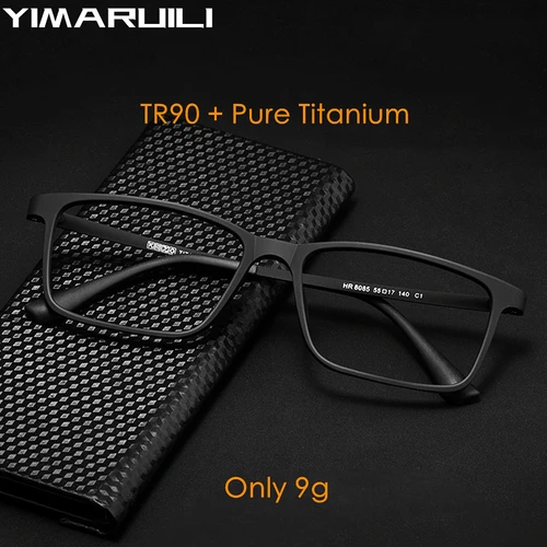 YIMARUILI patillas ultraligeras súper flexibles moda plástico titanio cuadrado miopía gafas graduadas ópticas montura hombres HR8085