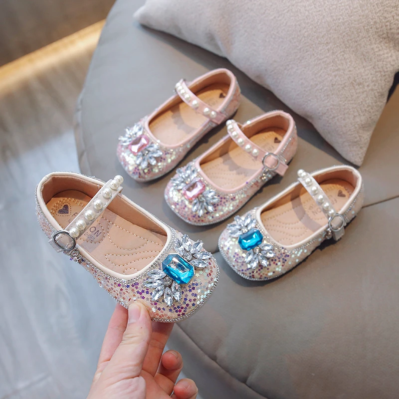 Children's Flats Wedding Shoes New Silver Bling Mary Janes Gold Sequined Cloth Princess Shoe Girls Kids Baby Dance Show Party