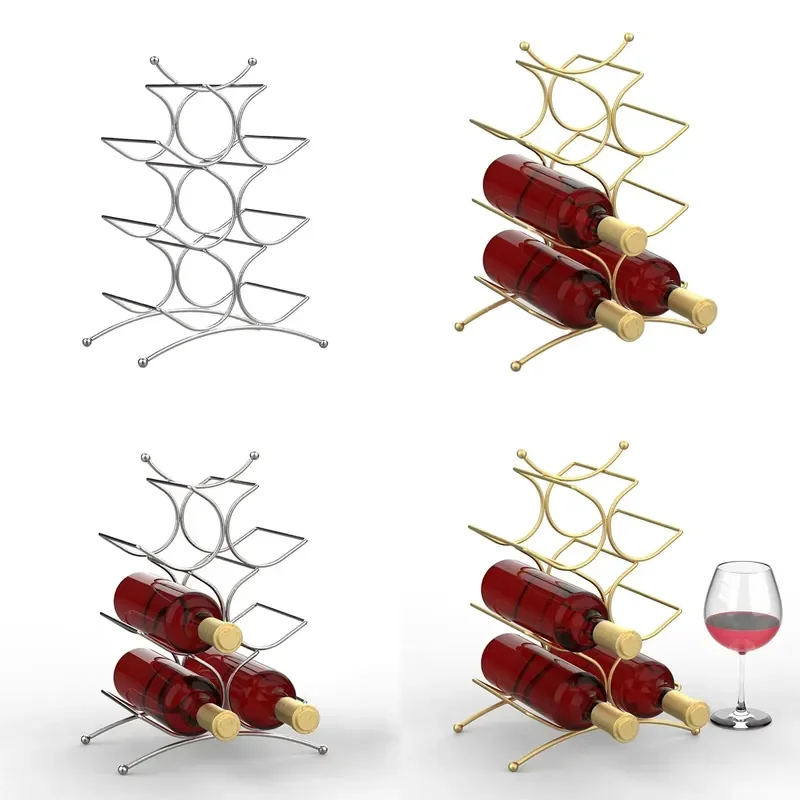 Decorative Wire Standing Wine Storage Rack Countertop Metal Wine Bottle Holder for Kitchen Bar Home Organization Display