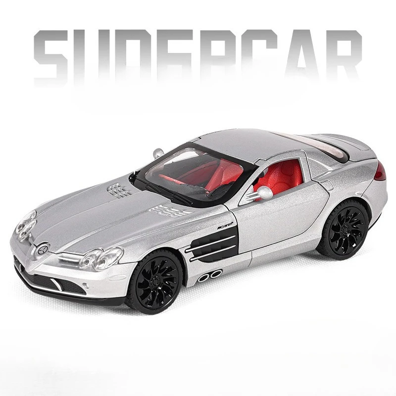 Simulatie 1:24 Schaal Benz SLR Legering Model Auto Diecast Speelgoed Voertuig met Geluid en Licht Trek Jongens Gift Collectie Miniatuur