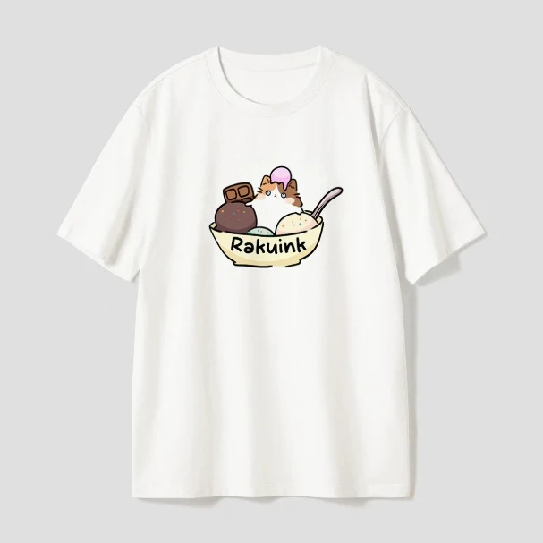 Cute Cat in Ice Cream Graphic T Shirt Versatile Funny Rakuink Design Short-sleeved Tee Aesthetic Casual Fashion RetroTop Unisex