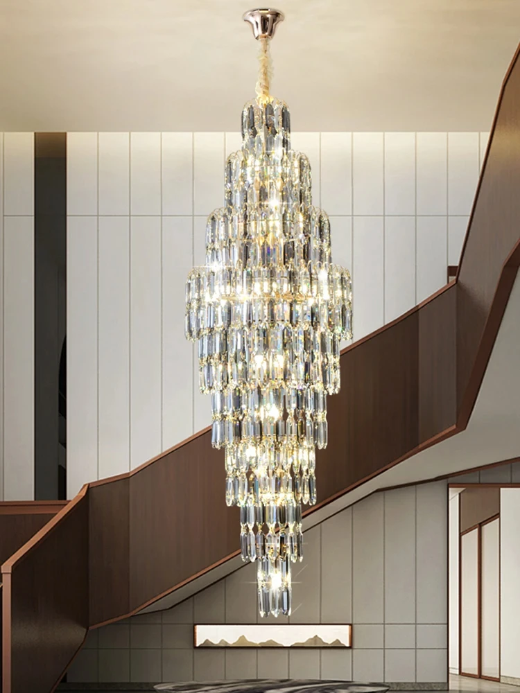 Duplex Building Chandelier Villa Living Room Crystal Lamp Hotel Luxury Chandelier High-end Spiral Staircase Long Chandelier