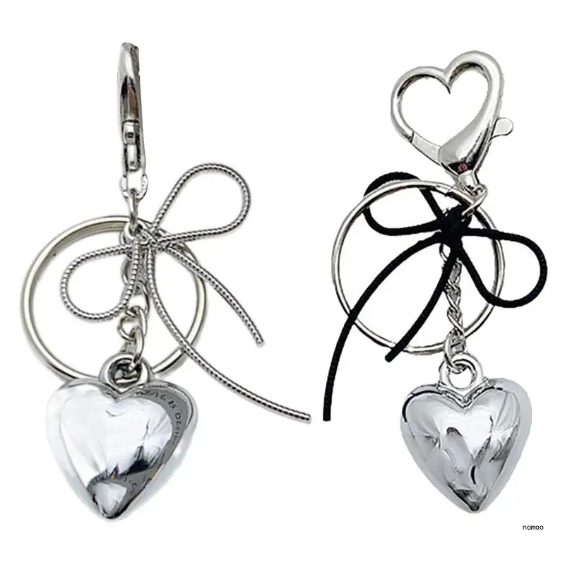 Fashionable Heart Keychain Stylish Bag Accessory Bowknot Keychain Heart Keyrings Alloy Material Suitable for Any Outfit