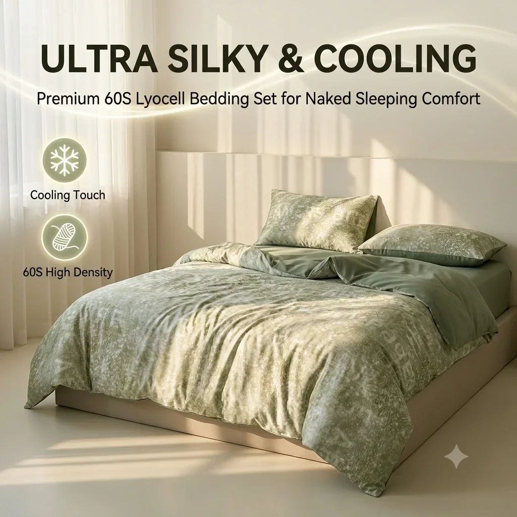Premium 60S Lyocell Bedding Set Luxury Smooth Duvet Cover Set Ultra Soft Breathable Bed Sheet Pillowcases Bedsheet