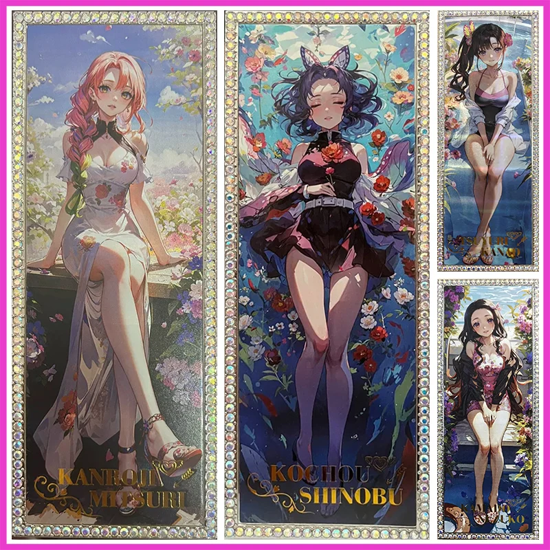 Anime Demon Slayer Rare Diamond Ticket Stub Collectible Card Kanroji Mitsuri Kochou Shinobu Nezuko Toys for boy Birthday Present