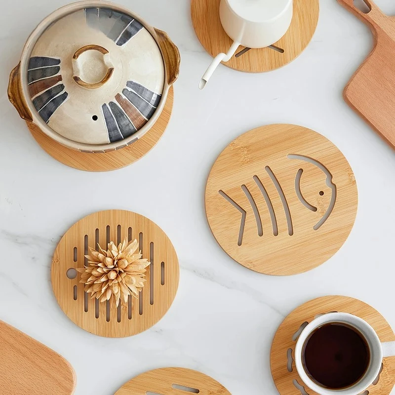 Flower Shape Bamboo Insulated Dining Table Mat Heat Resistant Kitchen Bowl Placemat for Home Use