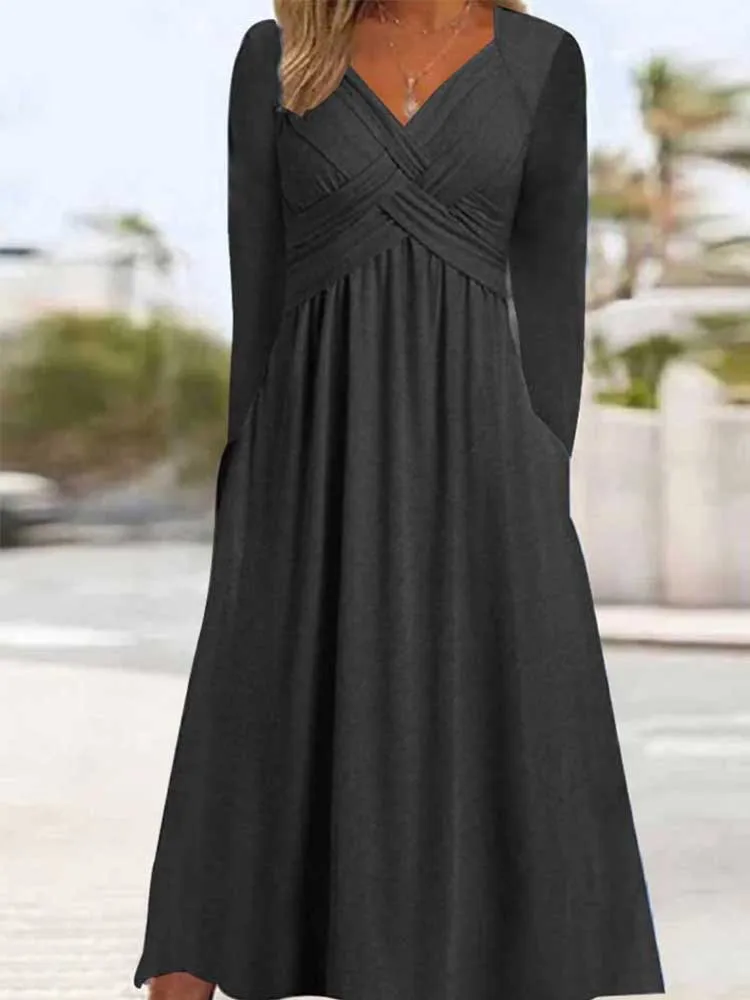 여성 우아한 보헤미안 패셔너블 캐주얼 긴팔 심플 원피스