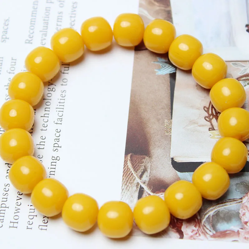 Amber Mineral Amber Old Beeswax Original Stone Barrel Shape Men Energy Gifts JewleryYellow Round Beads Buddha Bracelet 10mm