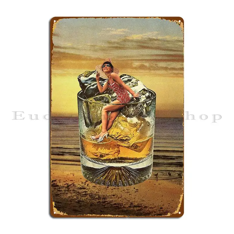 Roxanne On The Rocks Whisky Sunset Metal Sign Bar Cave Party Printed Wall Pub Wall Cave Tin Sign Poster