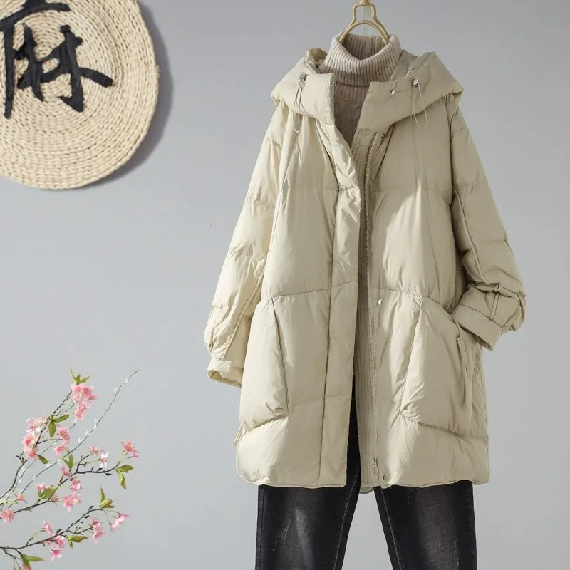 

down Cotton jacket women winter Korean loose thick warm hooded padded clothes Mid-Length coat female slim overcoat JJ292