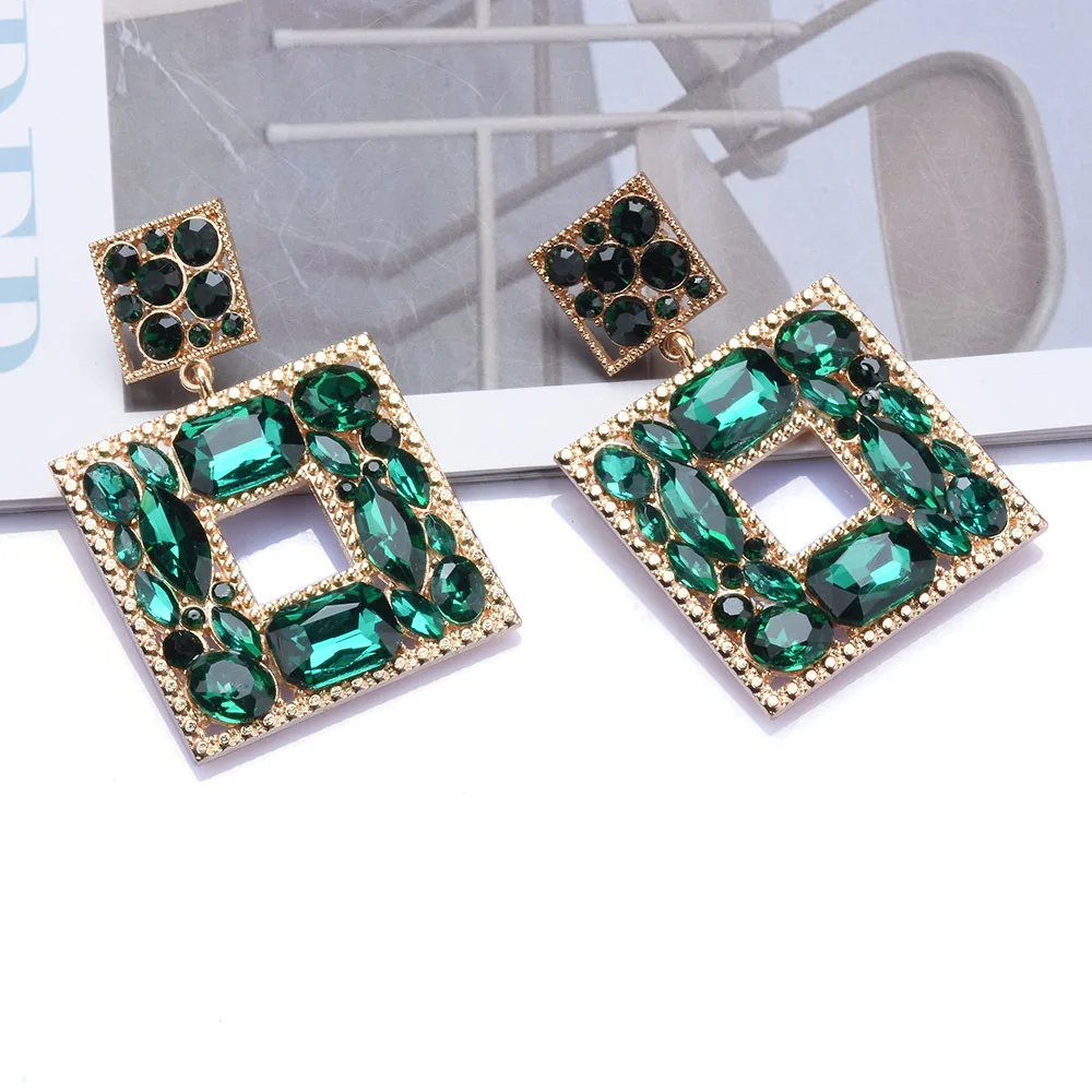 Fashion Creative Geometric Diamond Series Alloy Diamond-encrusted Square Earrings Personalized Women's Earrings Cross-border Who