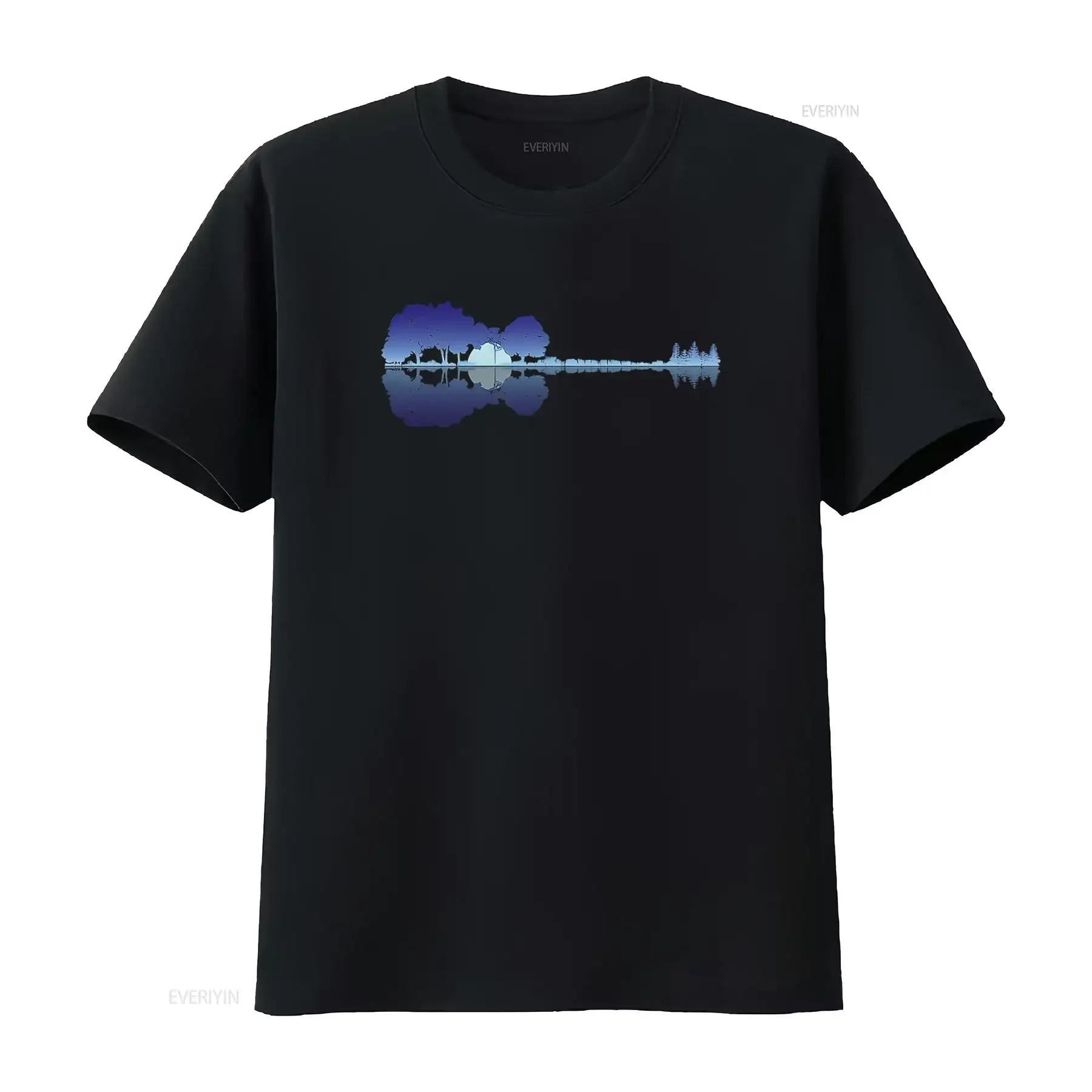 Mens Guitar Lake Shadow Music Lovers Rock Musician  T Shirt Black L vintage Washed Versatile Stylish graphic fashion Soft