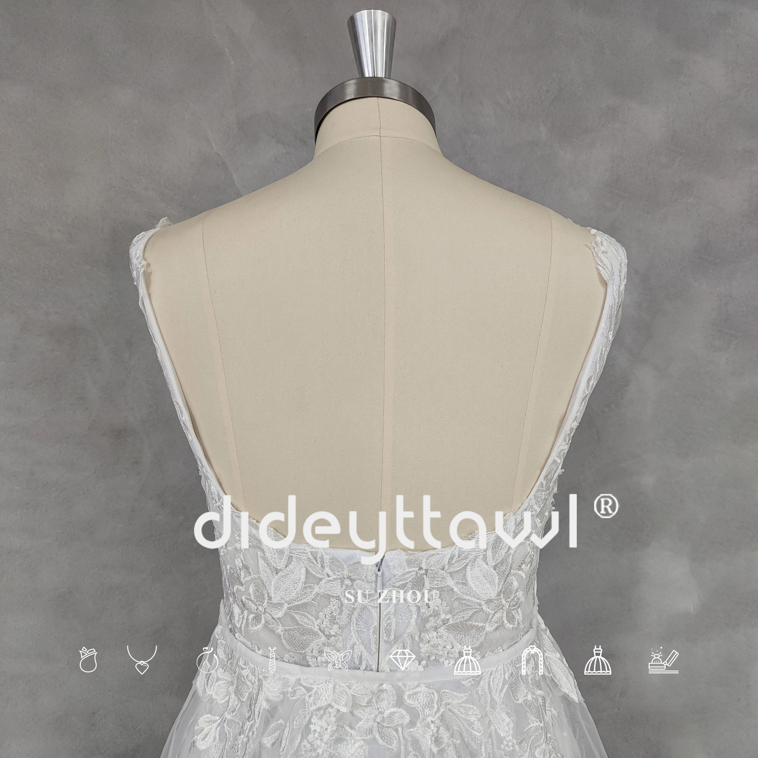 DIDEYTTAWL-Robe de mariée sirène à col carré avec poignées, dentelle amovible, train de cour, dos ouvert, élégante, image réelle, patients