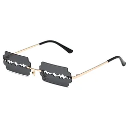 Festival Rimless Rectangle Sunglasses Women Unique Razor Blade Funny Sun Glasses Personality Trend Catwalk Party Hip Hop Eyewear