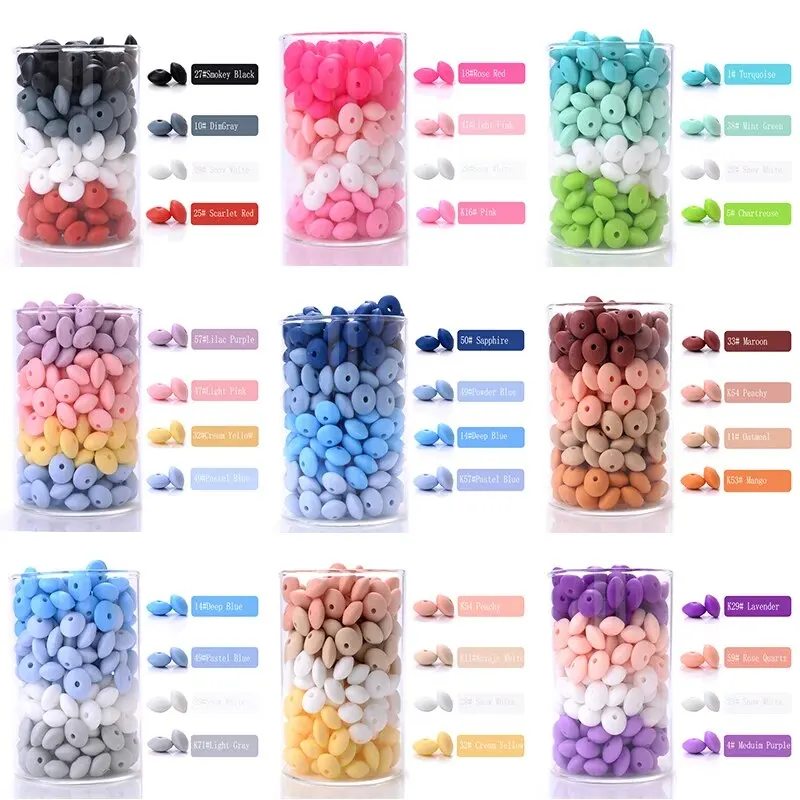 Perles d'espacement en silicone pour bricolage, breloques pour nouveau-né, accessoires d'allaitement, collier, sucette, jouet de dentition, sans BPA, 12mm, 50 pièces par lot