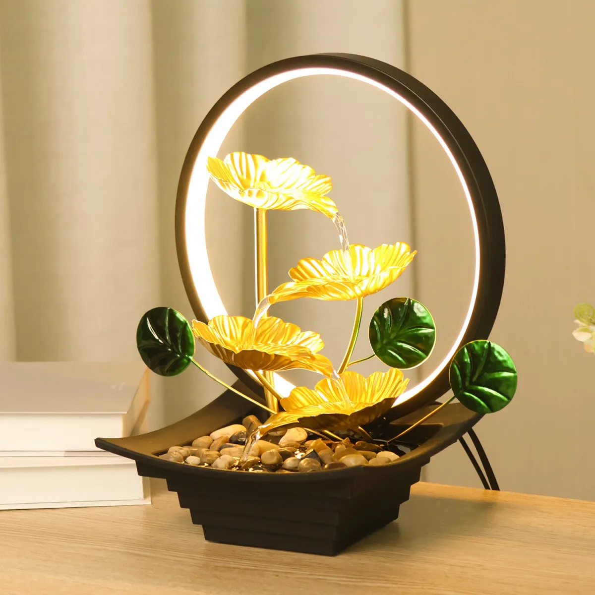 Multifunction Indoor Water Fountain & Candle Holders With LED Lights Three Tier Soothing Cascading Tabletop Fountains With Rocks