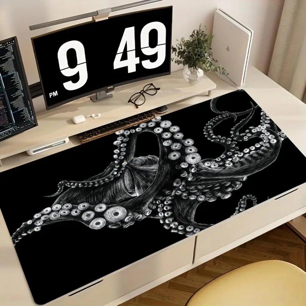 

Большой черный игровой коврик для мыши, чистый черный тематический дизайн осьминога, резиновая нескользящая основа, коврик для стола для ноутбука, игровой аксессуар