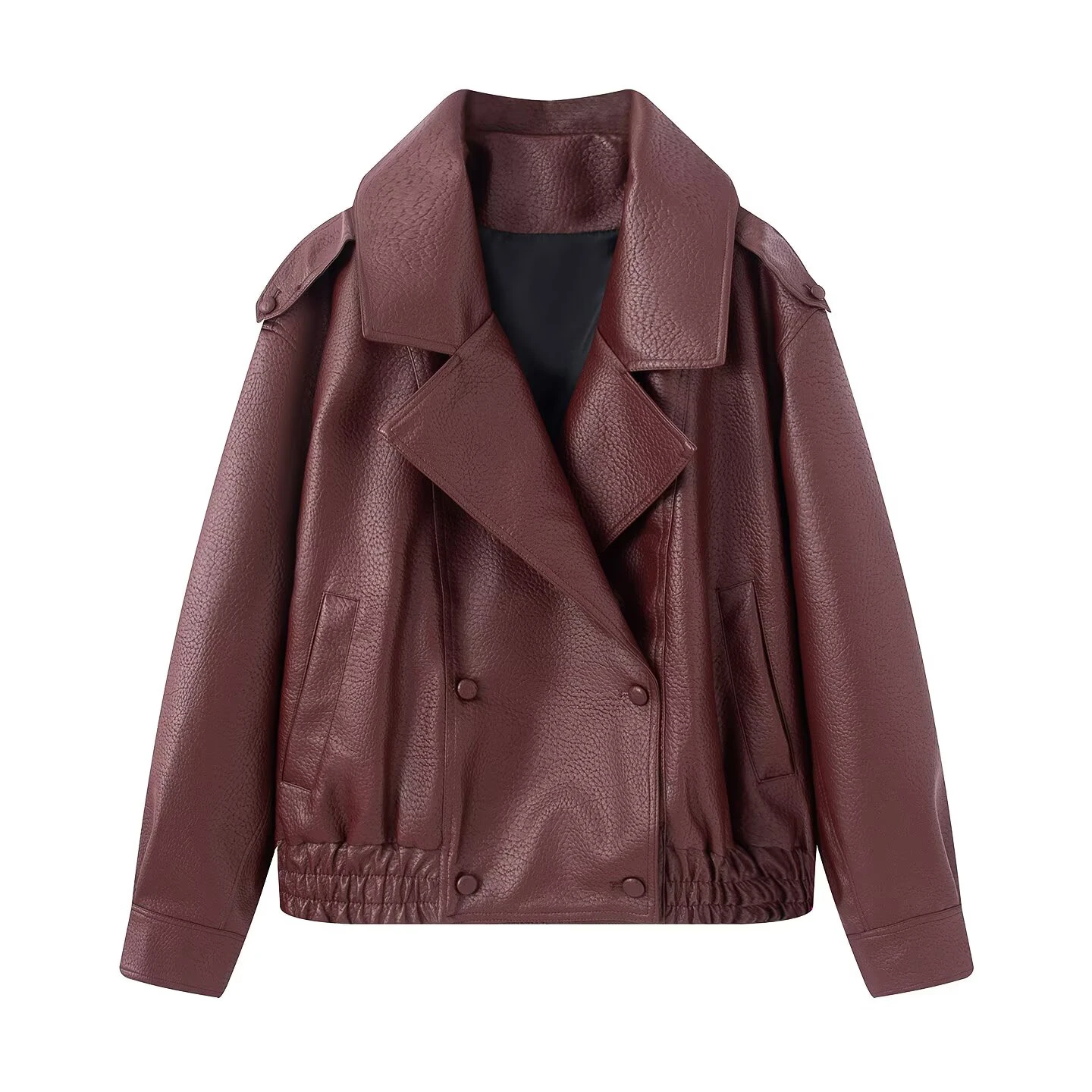 Jaqueta de Couro Imitação com Padrão de Lichia, Estilo Novo de Primavera para Mulheres, Moda Europeia e Americana, Versátil e Solta