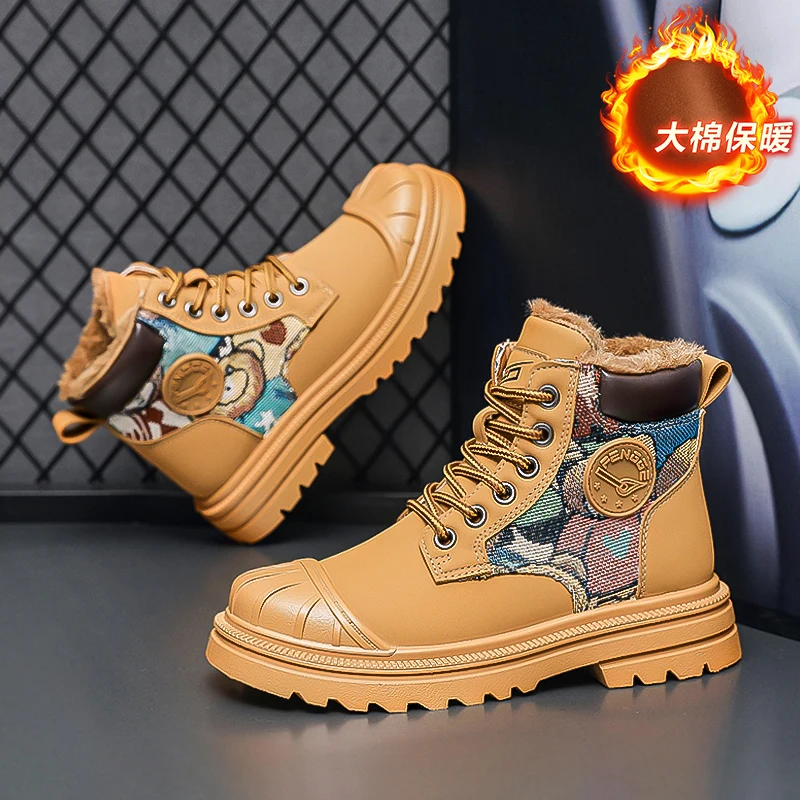 

2024 Hot Selling Student Martin Boots Cotton Knight Boots for Boys and Girls Warm Workwear Shoes for Children