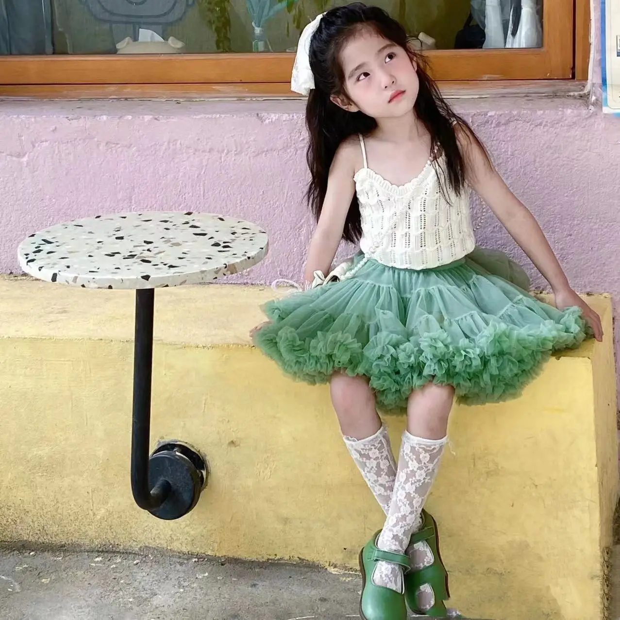 

Girls Skirt Super Soft Big Skirt Avocado Green Second Generation TUTU Skirt Medium and Small Children