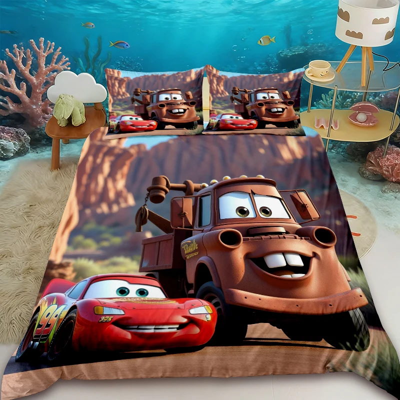 

Disney Cartoon McQueen Duvet Cover Cute Car Bedding Set with 2 Pillowcase Quilt Cover Twin King Dormitory Bedroom Decor Gifts