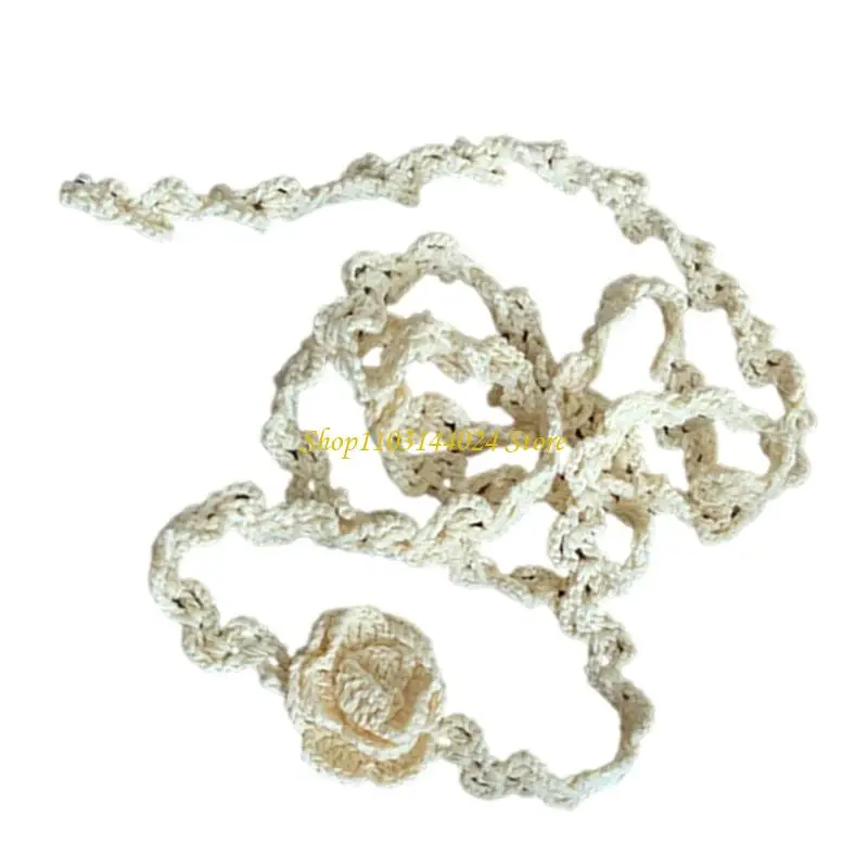 N5KE Knitted Flower Scarf Necklace with Rose Elegant Bride Wedding Necklace for Bride and Women