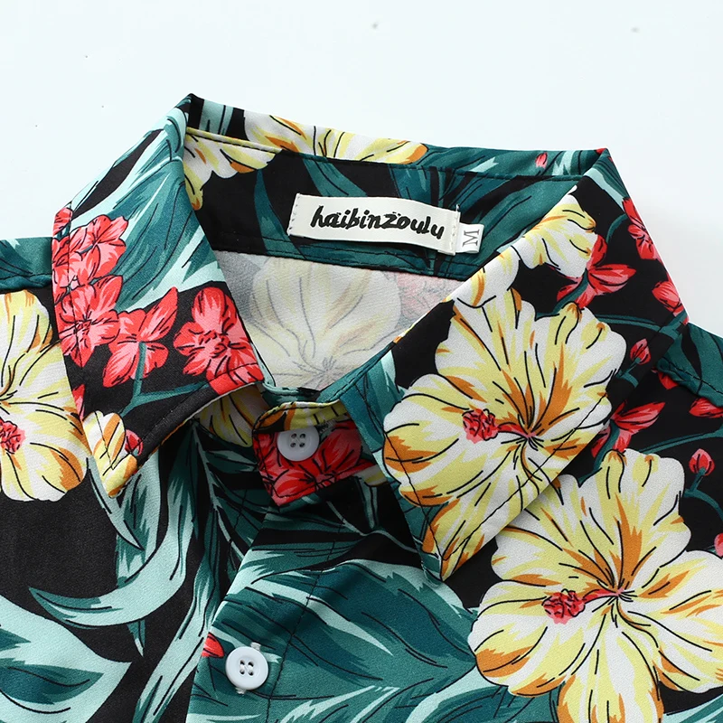 Korean version slim beach shirt, Hawaiian style top, essential for travel, vacation, and parties