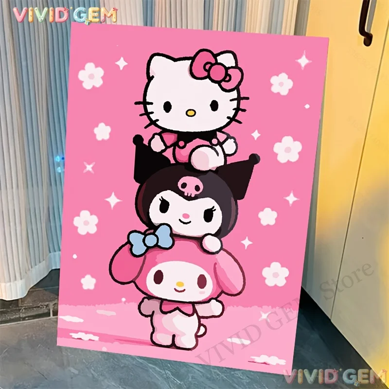 VIVID GEM New Sanrio Hello Kitty Kuromi Character Collection Full Drill Diamond Painting DIY Cross Stitch Home Wall Decor