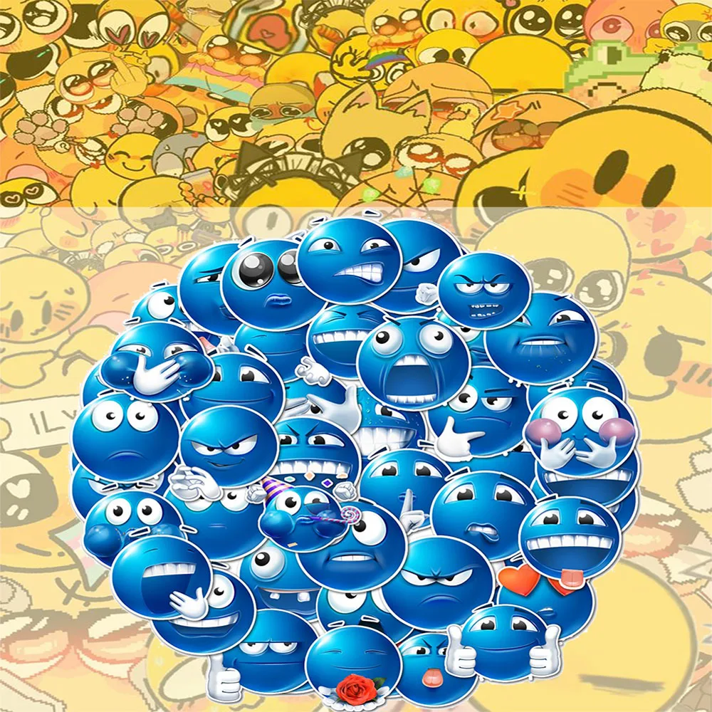 50 Uds. De pegatinas Emoji azules, versión Horizontal de manzana con nuevas expresiones, ojos enrollables con Mini decoración de expresión