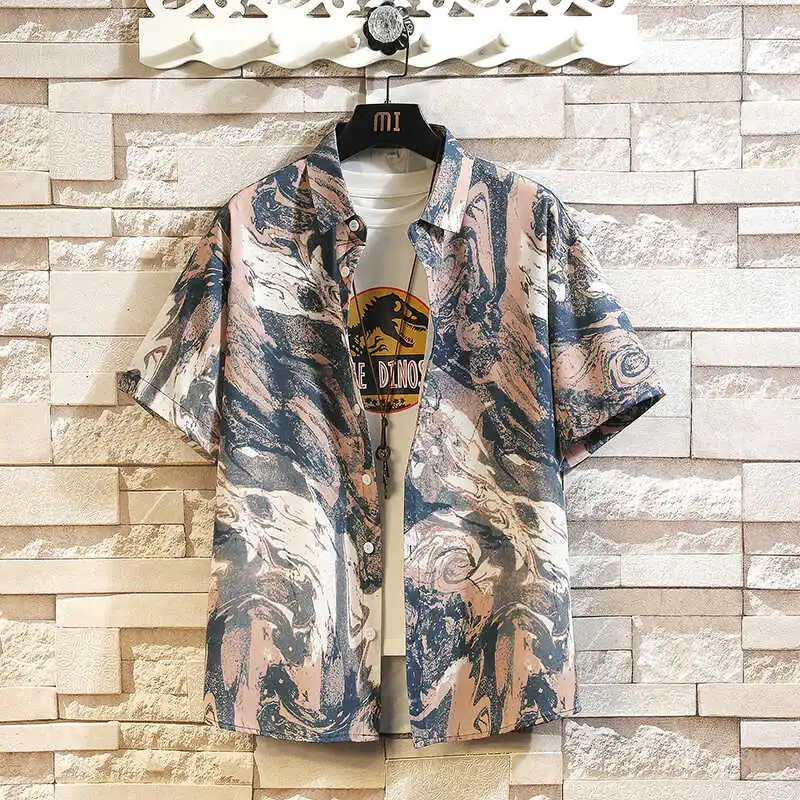 Trendy Short Sleeve Men's Print Shirt Big Size Stylish Beach Hawaiian Men Floral Shirts Summer Vacation Mens Clothing Streetwear